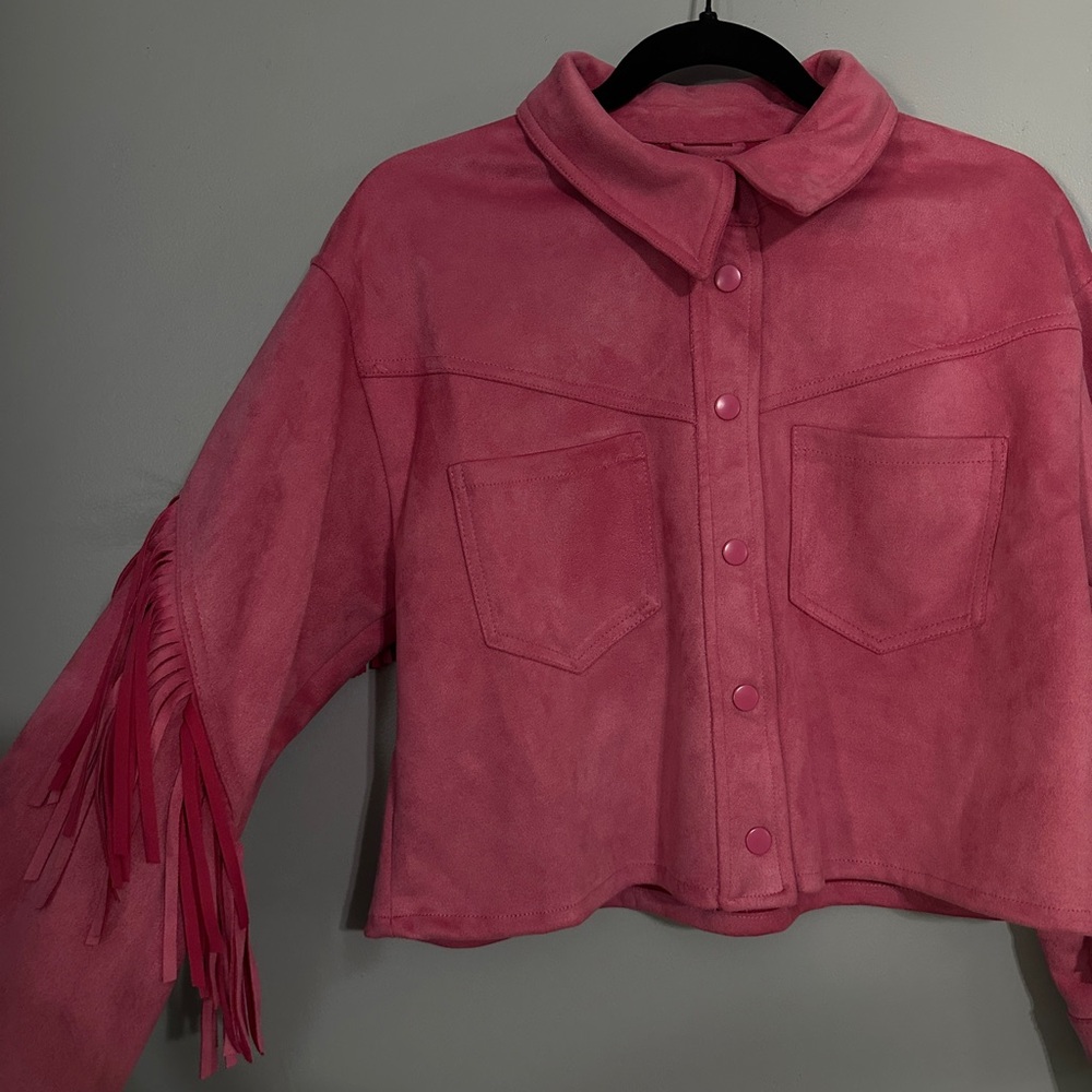 Forever 21 Pink Suede Fringe Jacket